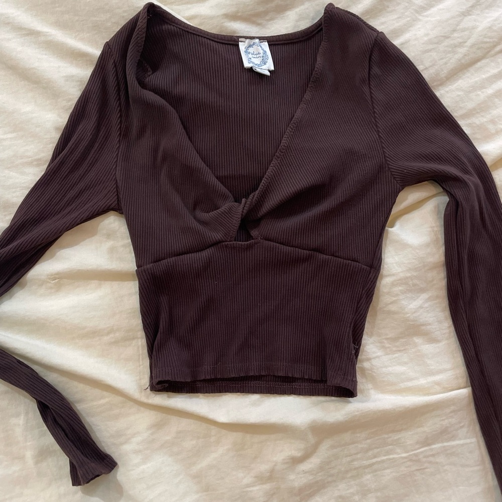 Blue Rain Dark Brown Ribbed Crop Top